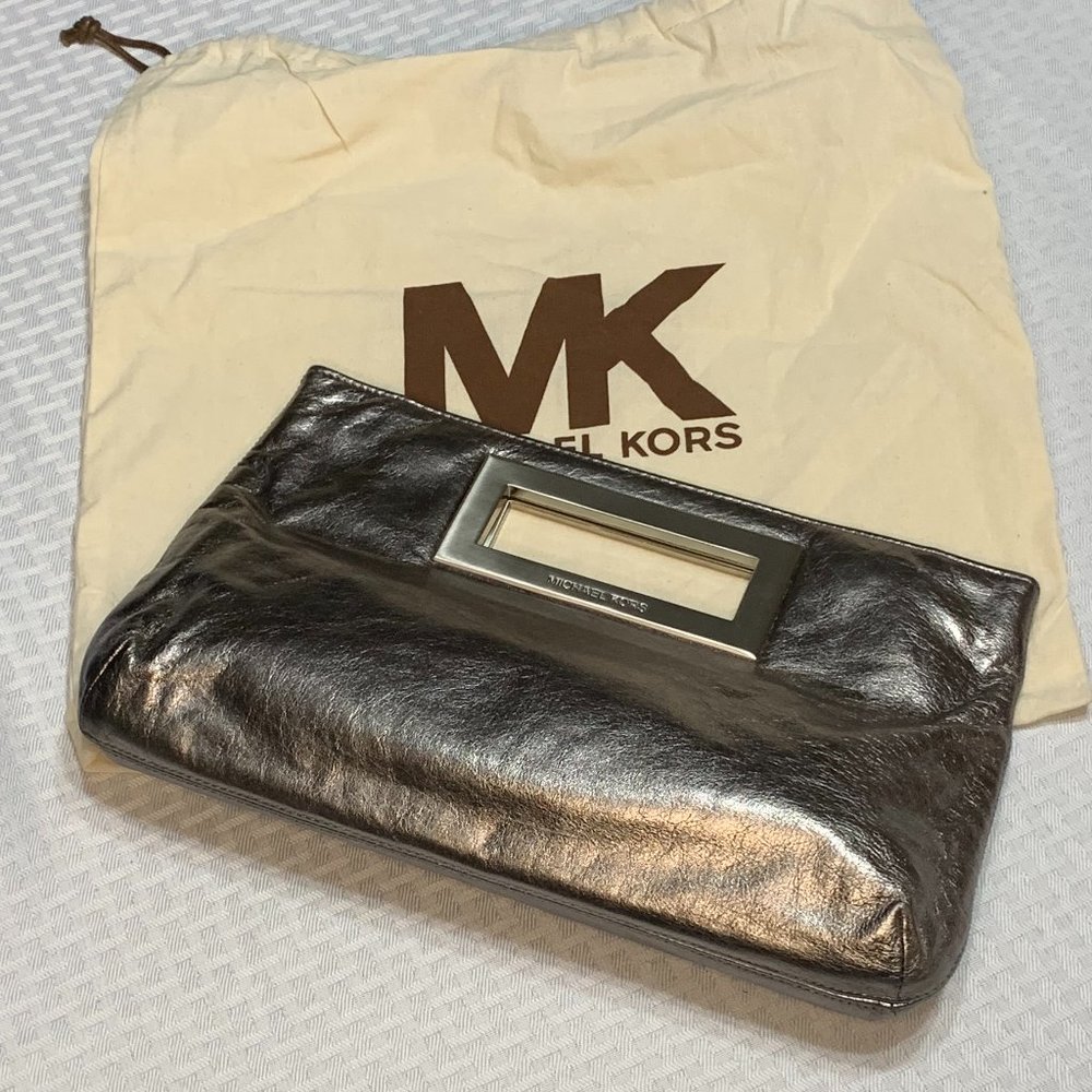Michael Kors Berkley Leather Silver Clutch